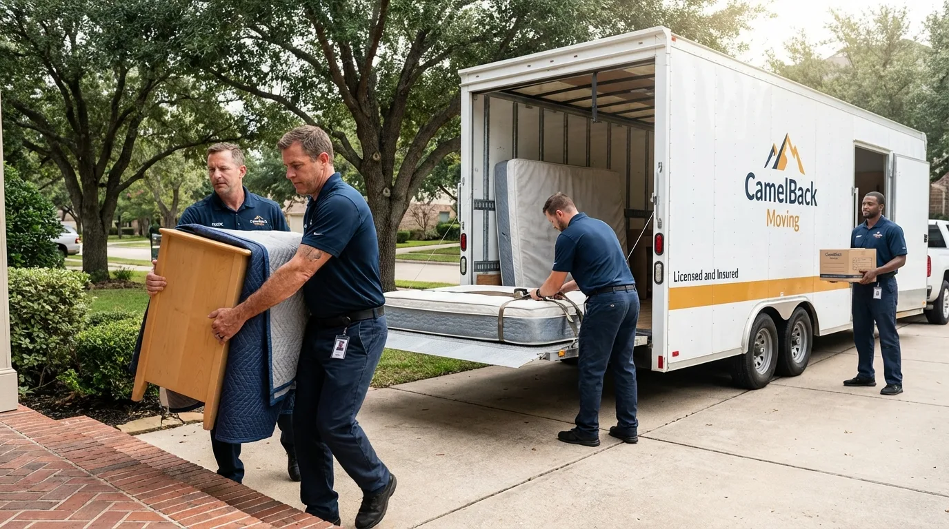 Crew loading residential truck for cross-state move from Elk Rapids, MI