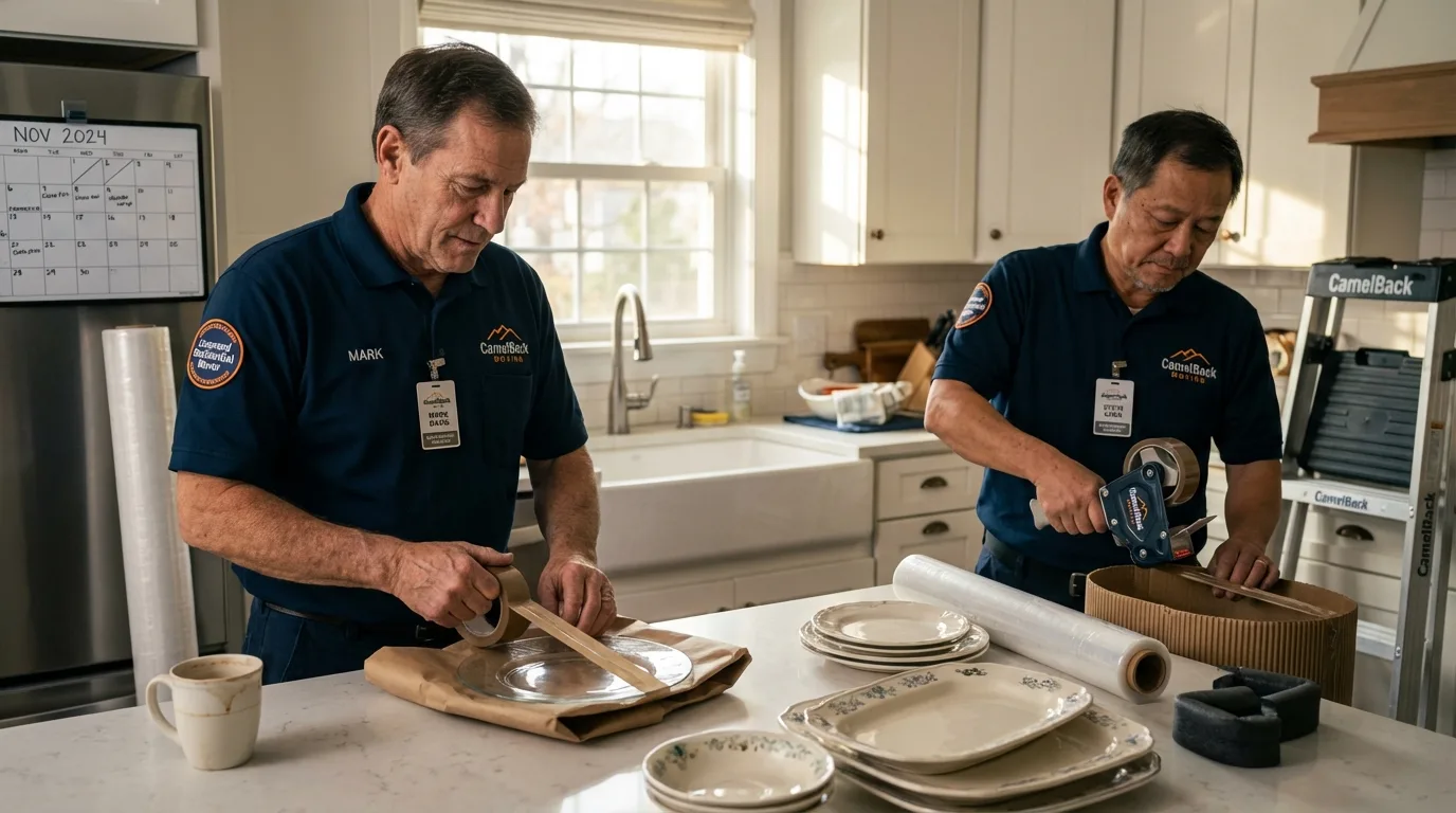 Professional crew packing kitchen dishware in Elk Rapids, MI